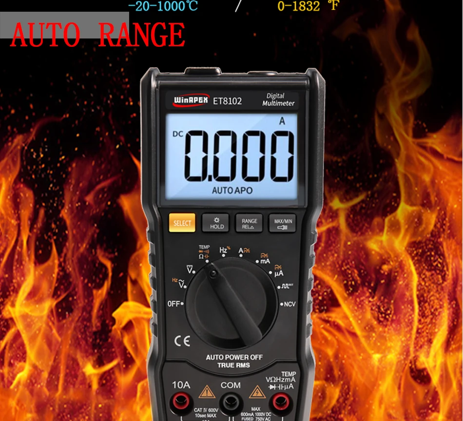 WinAPEX ET8102 Цифровой мультиметр True RMS 6000 отсчетов фонарик цифровой вольтметр 1000V 10A переменного тока/постоянного тока Амперметр Карманный мультиметр