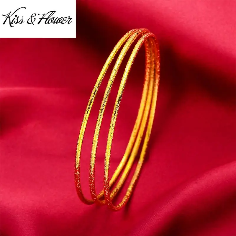 

KISS&FLOWER 24KT Gold Bracelet For Women Girl Bride 3pcs/set Three Life Bangle Fine Jewelries Wholesale Wedding Party Gift BR04