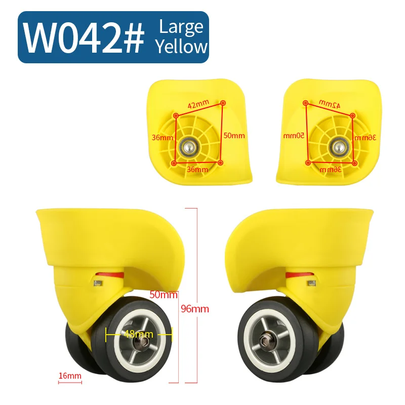 W042 Large Yellow Тележка для ремонта, универсальные колеса, аксессуары, запчасти, колеса, обслуживание, пароль, чемодан, багажные тапочки, Универсальные ролики для багажа - Цвет: W042 Large Yellow