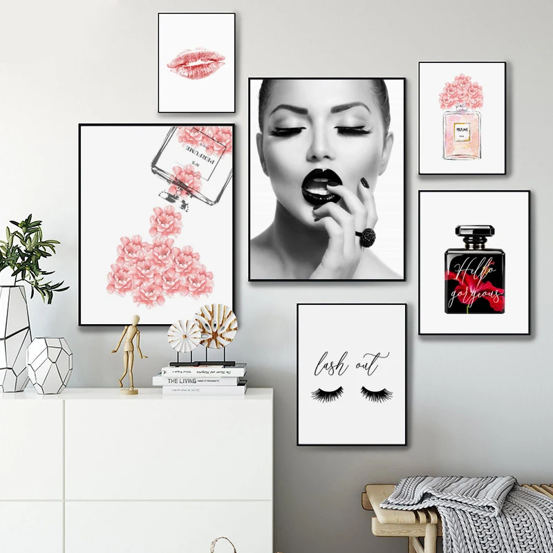 Флакон с духами акварелью модное настенное искусство для макияжа холст