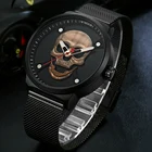 Часы WWOOR Мужские кварцевые со стальным сетчатым браслетом, креативные стильные брендовые Роскошные с рисунком черепа