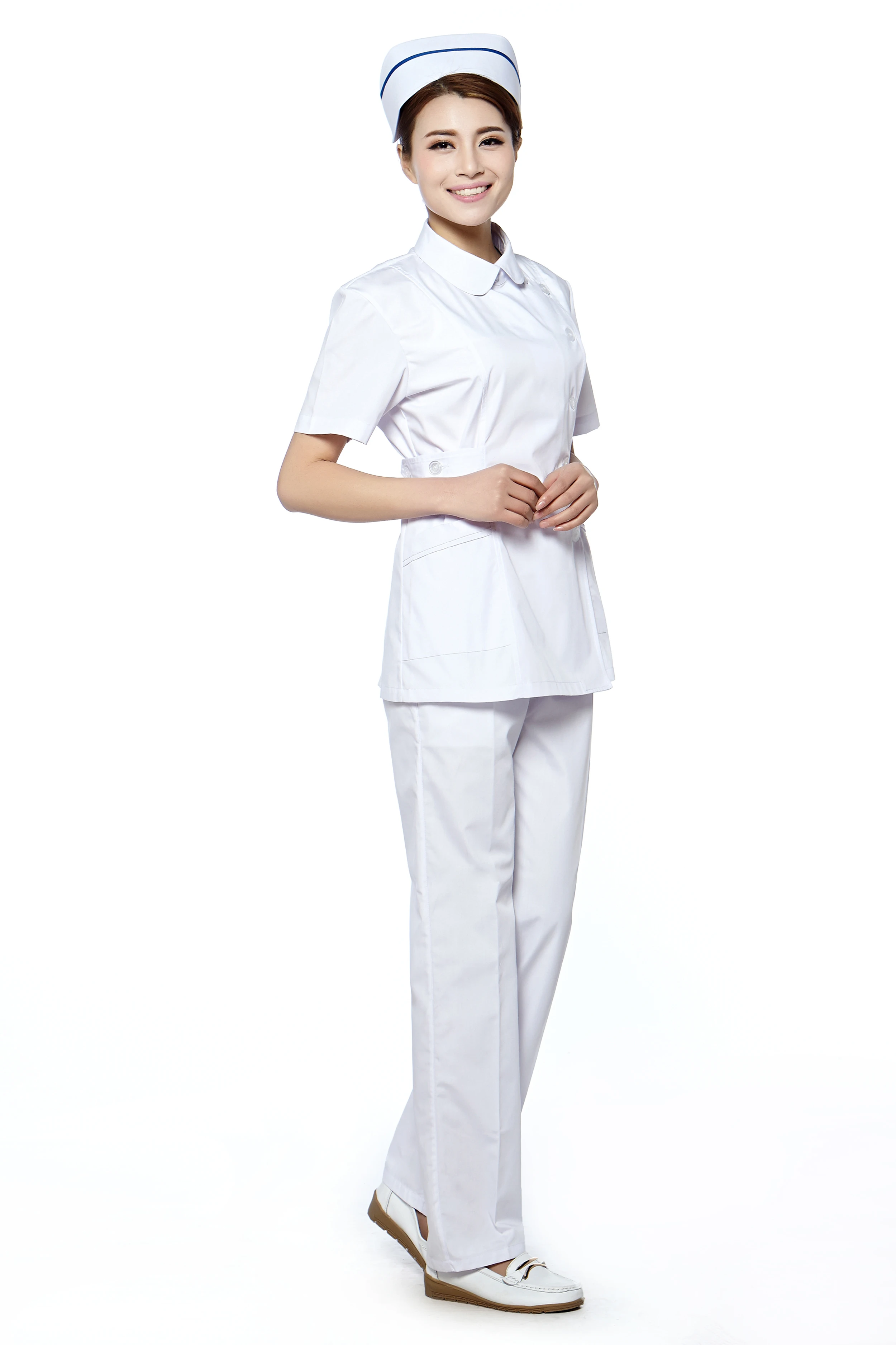 Белая форма медсестры топ брюки комплект с коротким рукавом Больничная униформа