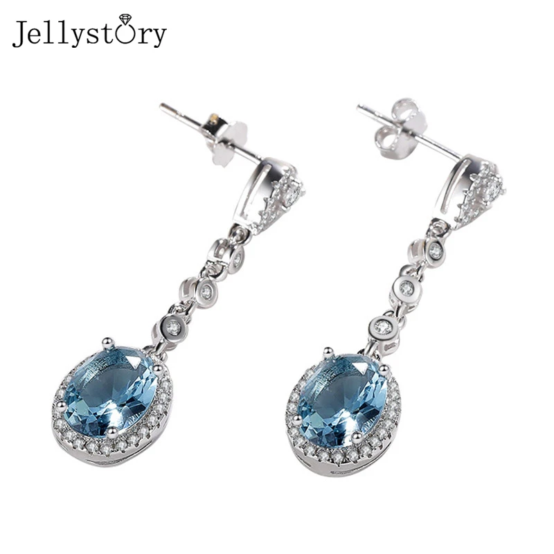 

Jellystory 925 серебро серьги с овальной формы сапфир, в Корейском стиле, серьги-капельки для женщин Свадебные вечерние свадебный банкет подарок