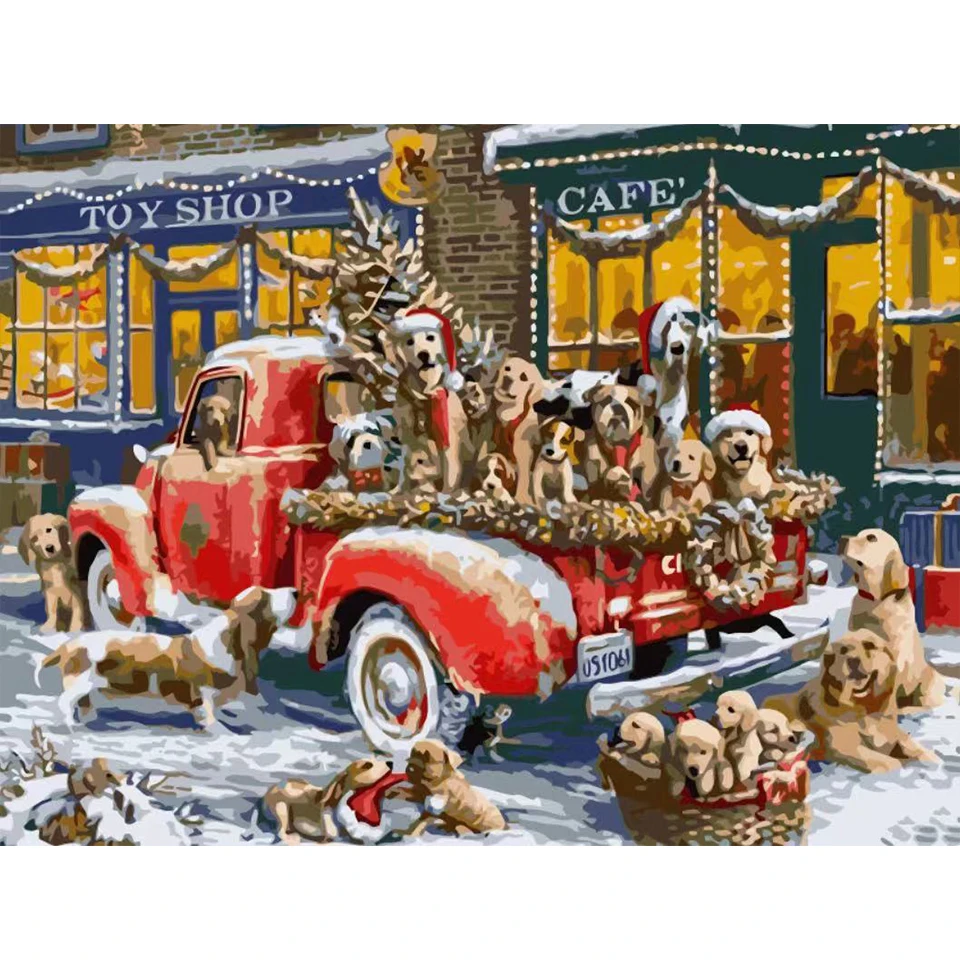 

Color Oil Painting By Numbers Christmas Gift Dog Winter For Adults Kid Draw on Canvas DIY Art Picture Acrylic Hand Paint Decor