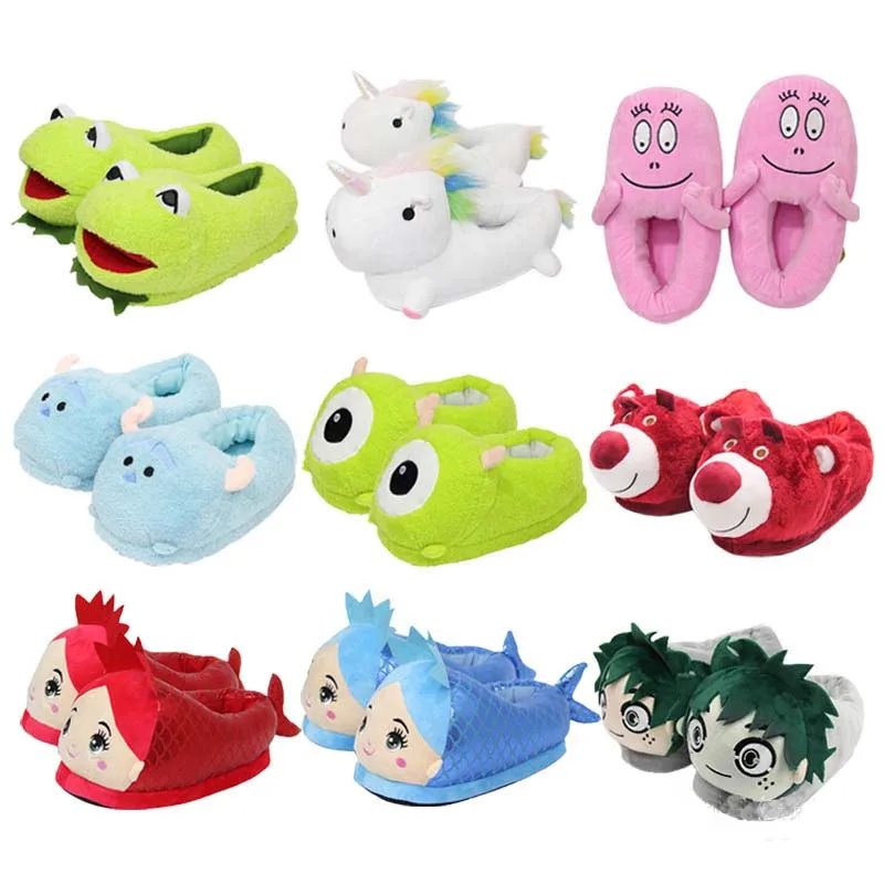 Женские Мультяшные хлопковые тапочки Милые плюшевые домашние шлепанцы с