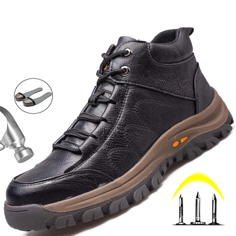 Male Indestructible Safety Shoes Men Puncture-Proof Work Boots Steel Toe Shoes Male Winter Shoes Leather Boots Safety Work Shoes