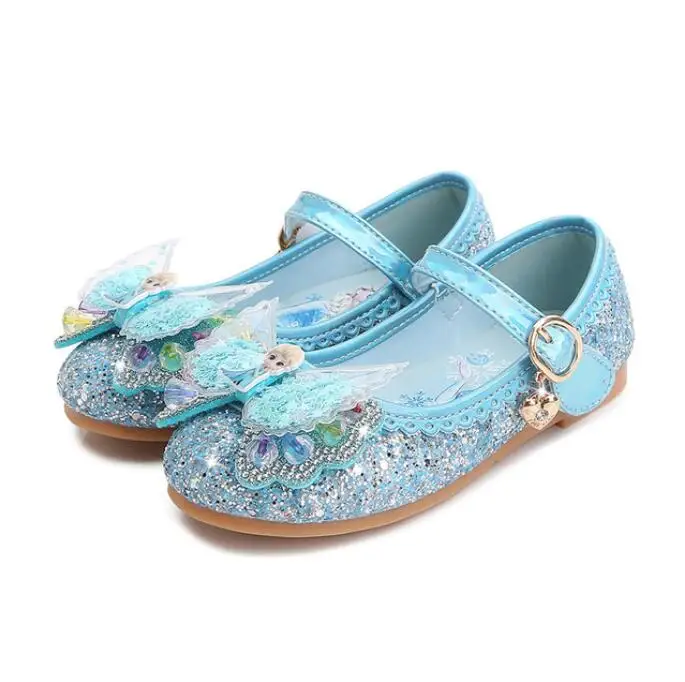 Kids Princess Elsa Sandals Girls Glitter Leather Shoes Fashion Bow Party Wedding Dress Flat Children Banquet |