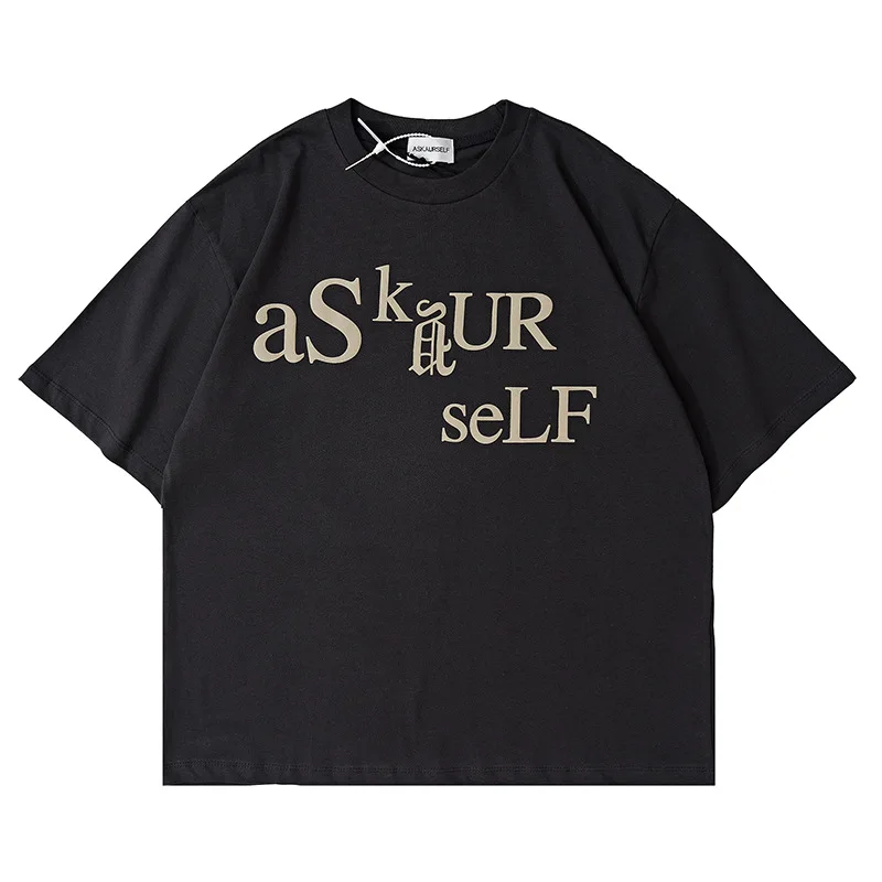 

2021 ASKYURSELF Logo T-shirt Men Women 1:1 High Quality Vintage Letter Printing Askyurself Tee Heavy Fabric Tops TX270
