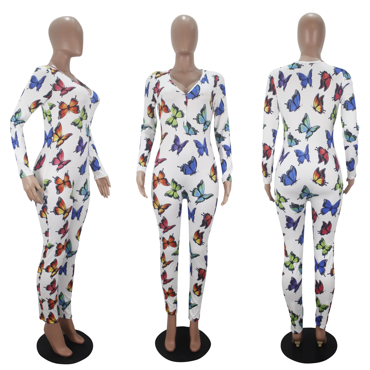 

Women's Bodycon Jumpsuit Cartoon Pattern Printing 2021 Fashion Clothes Long Sleeve V Neck Home Pajamas Rompers One Piece Outfit