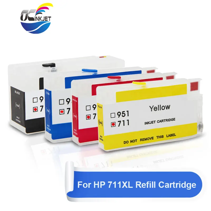 

OCINKJET 711 4 Colors Refillable Empty Ink Cartridge For HP 711 Compatible For HP T120 T520 T525 Printer With Permanent Chip