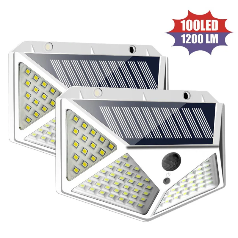 

3Mode Waterproof 100 LED Solar Motion Sensor Lights Outdoor Sunlight Solar Powered Street Wall Lamp for Garden Decoration