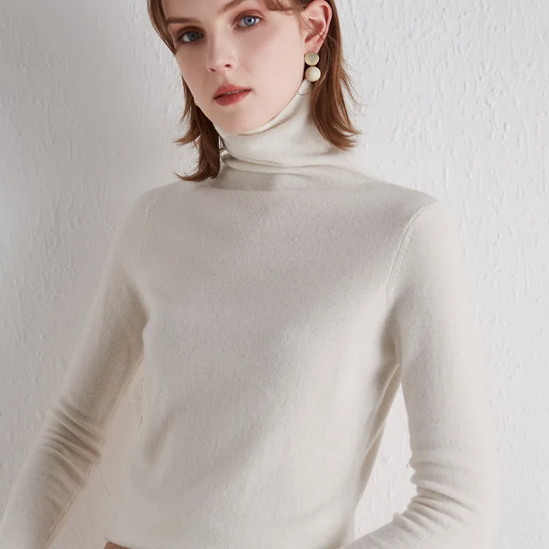 

Pure Wool Knitted Sweater Women Simplicity Light luxury Soft Elastic Ladies Pullover Full Sleeve Turtleneck Winter Warm Jumper