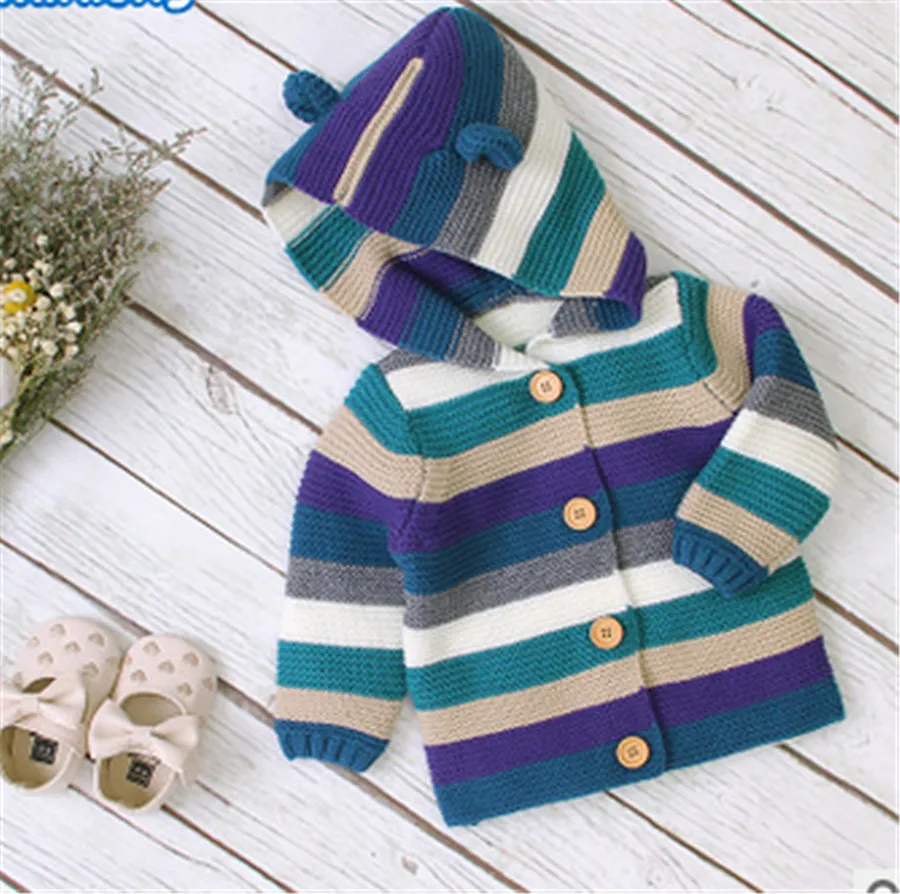 

2020 New Style Kids Children Autumn Denim Blue children's striped knitted Sweater Top