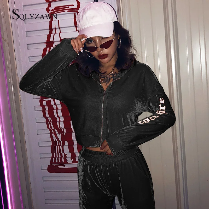 Женский Бархатный спортивный костюм комплект из двух предметов толстовка с