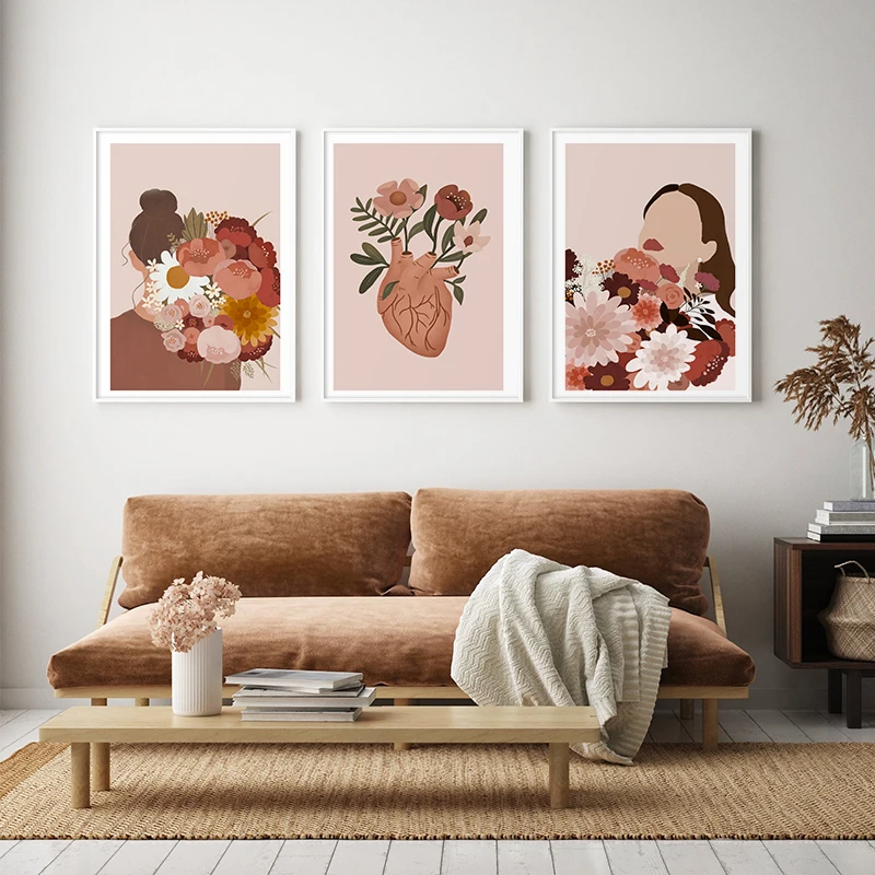 Настенная картина в стиле бохо абстрактная девушка с цветком модная иллюстрация