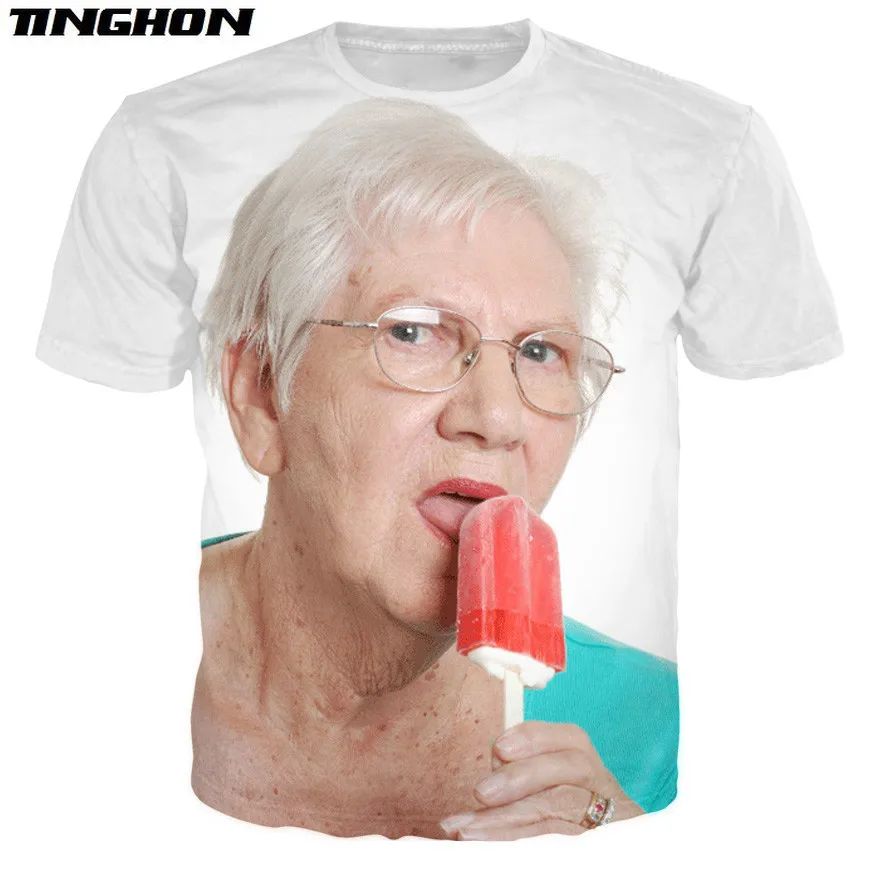 Senior Lady Licking A Red Popsicle 3D Print T Shirt Kawaii Grandmother Funny NONA Popsicle Tee Sexy Top Tees XS-4XL 5XL 6XL 7XL