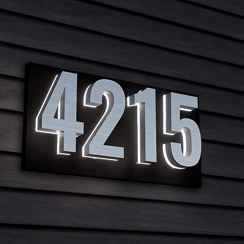 

Custom LED House Light Brush Nickel Modern Address Signage Suitable For Home Backlit Floating House Numbers