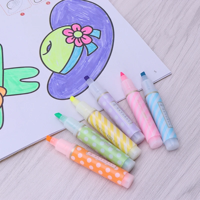 6pcs Mini Dots Striped Highlighter Fluorescent Pen Marker Painting Drawing Pens QX2B | Канцтовары для офиса и дома