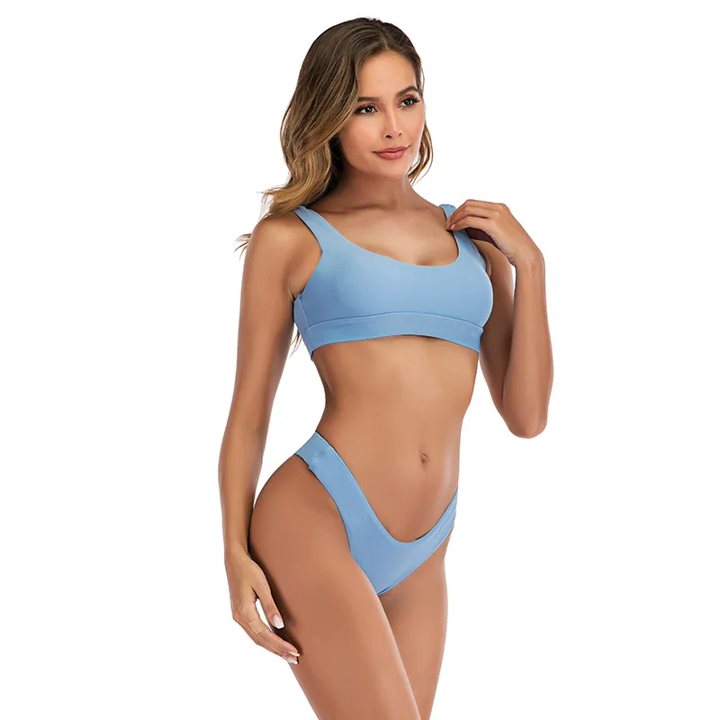 

New Bikini European and American Swimsuit Ladies Split Solid Color Sexy Bikini Women 2 Piece Sets Womens