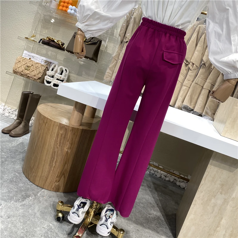 

Niche Design 2021 Spring New High Waist Loose Front Slit Casual Pants Simple And Versatile Slim Straight Trousers