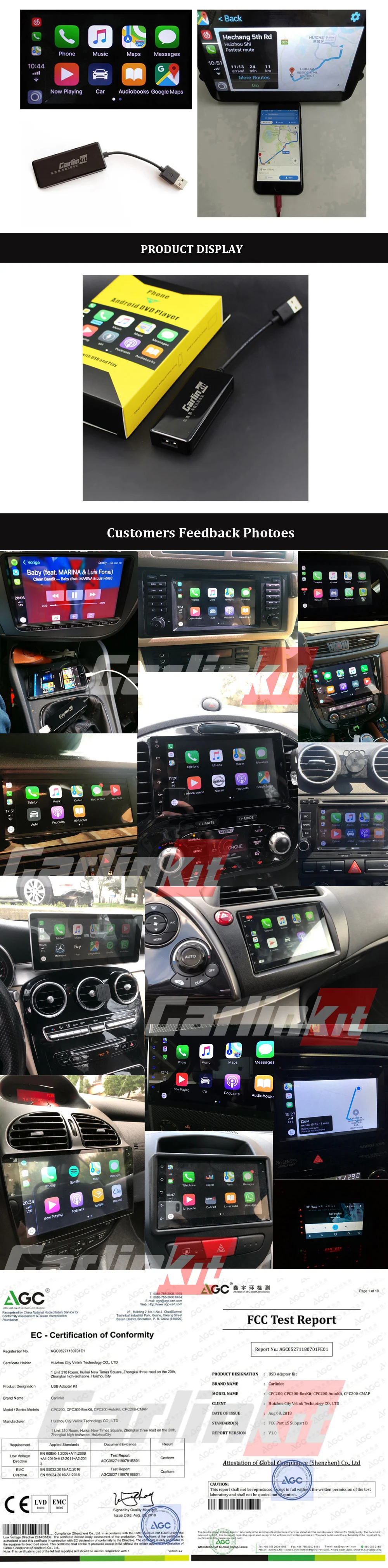 Carlinkit USB Apple Carplay ключ для Android Авто iPhone iOS12 Carplay Поддержка Android автомобильный навигационный плеер