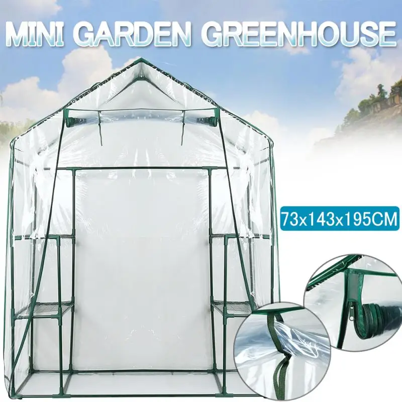 73x143x195cm Walk-In Greenhouse With Iron Frame Succulent Plant Cover Awning Insulation Cover Gardening Supplies Plant Care