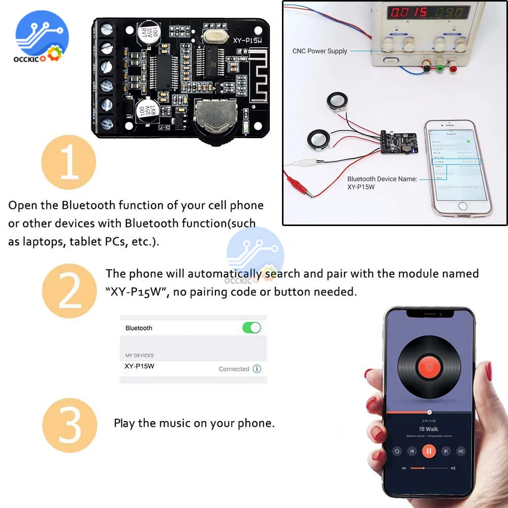 XY-P15W Bluetooth 5.0 Amplifier Board DC 8V 12V 24V 10W 15W 20W Power Amplifiers Audio Stereo Digital AMP Sound | Электроника