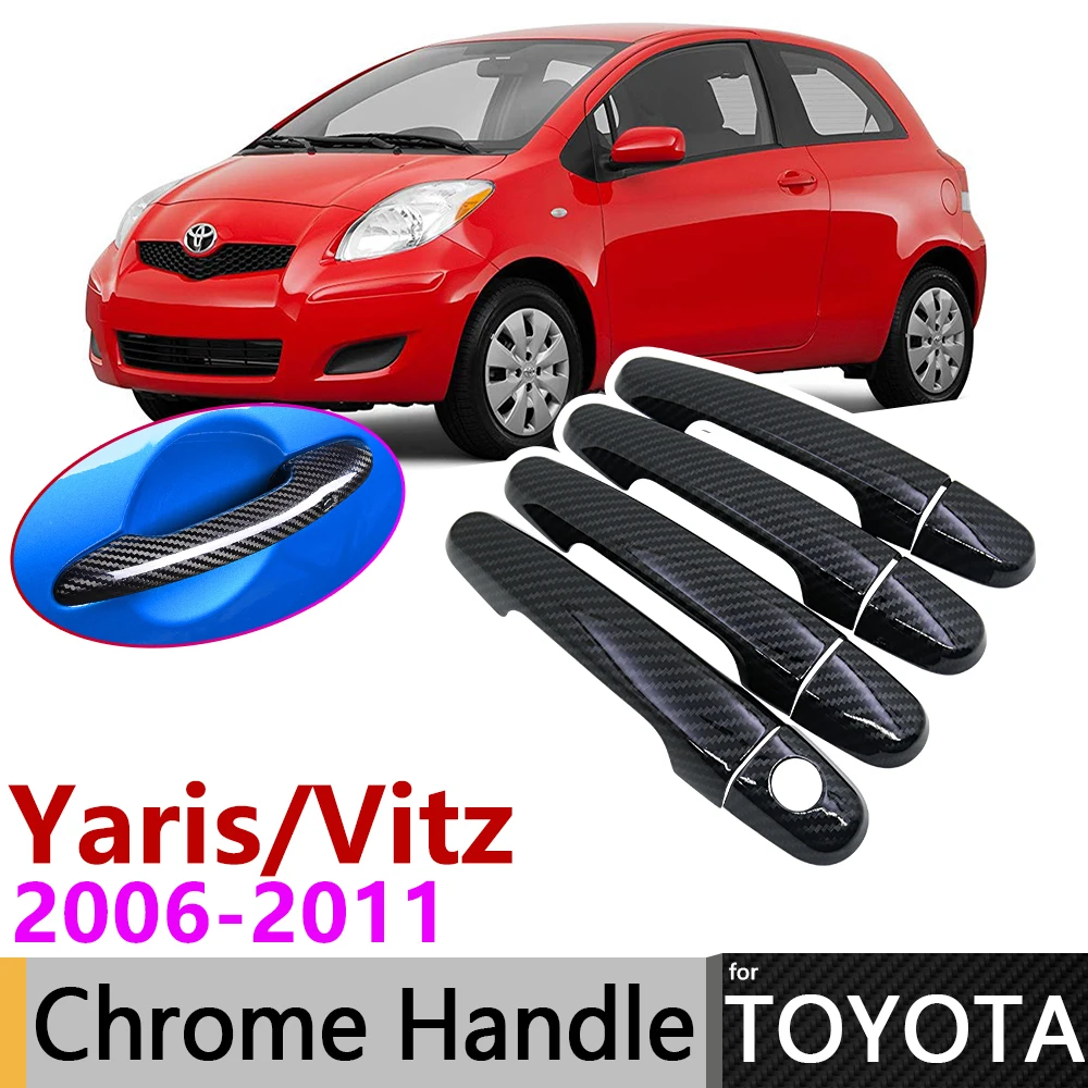 Черная крышка для наружной дверной ручки из углеродного волокна Toyota Yaris Vitz XP90 2006 ~