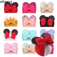 10pcslot new 5 hair bow headband kids glitter mouse ears headband for girls baby trendy headwear kids diy hair accessories