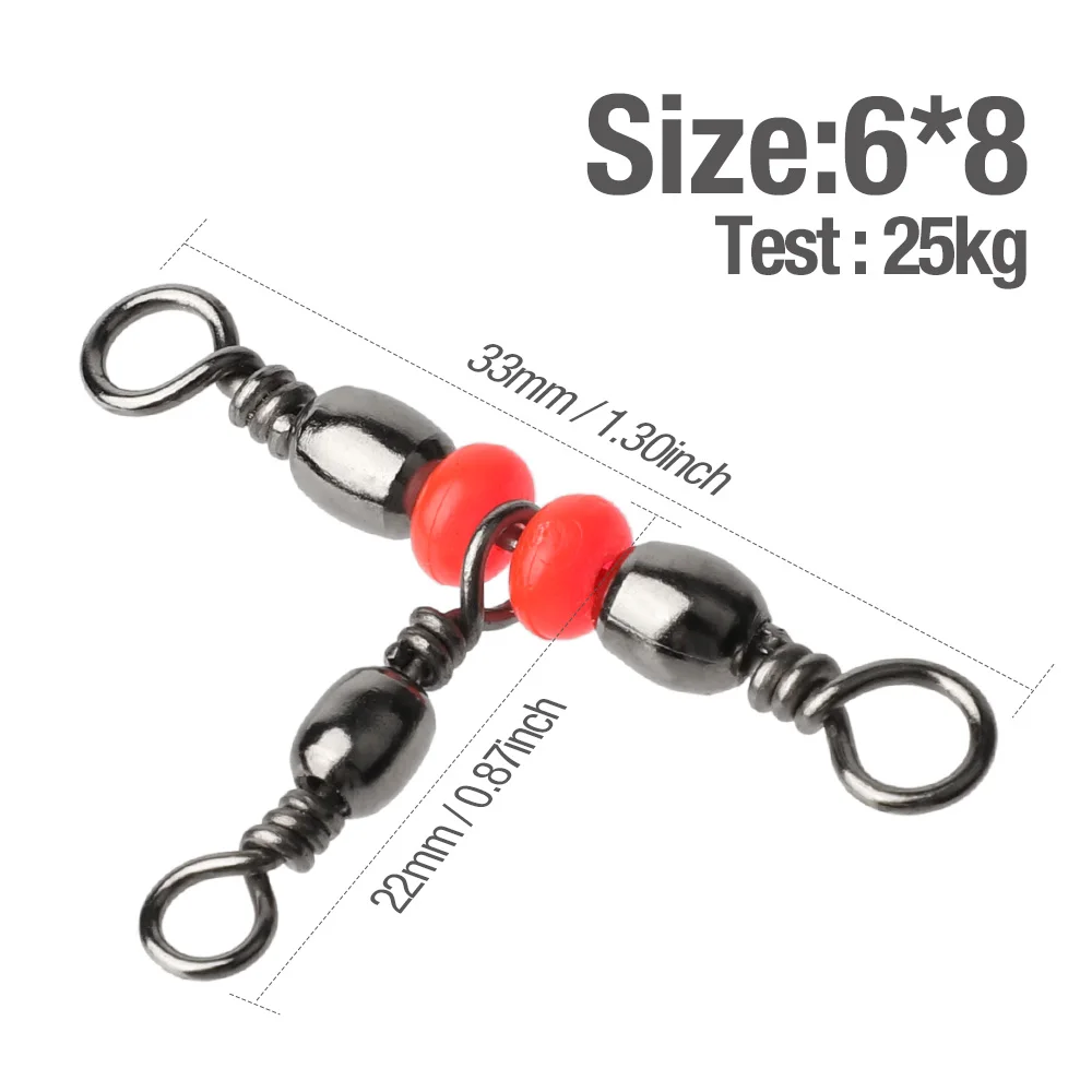Size 6x8 DONQL 10/20 штук прокатный поворотные рыболовные разъем цилиндрический подшипник кольцо 3 Way рыболовный крючок приманкой с бусины рыболовные снасти - Цвет: Size 6x8