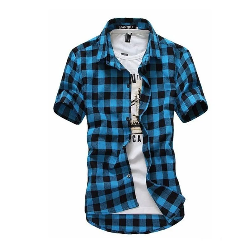 

Red and Black Plaid Shirt Men Shirts 2021 New Summer Fashion Mens Checkered Shirts Short Sleeve Shirt Men Blouse