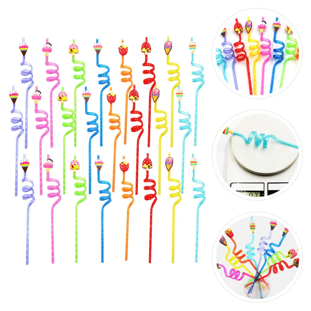 

24pcs Creative Drink Straws Delicate Cartoon Straws Practical Curved Straws