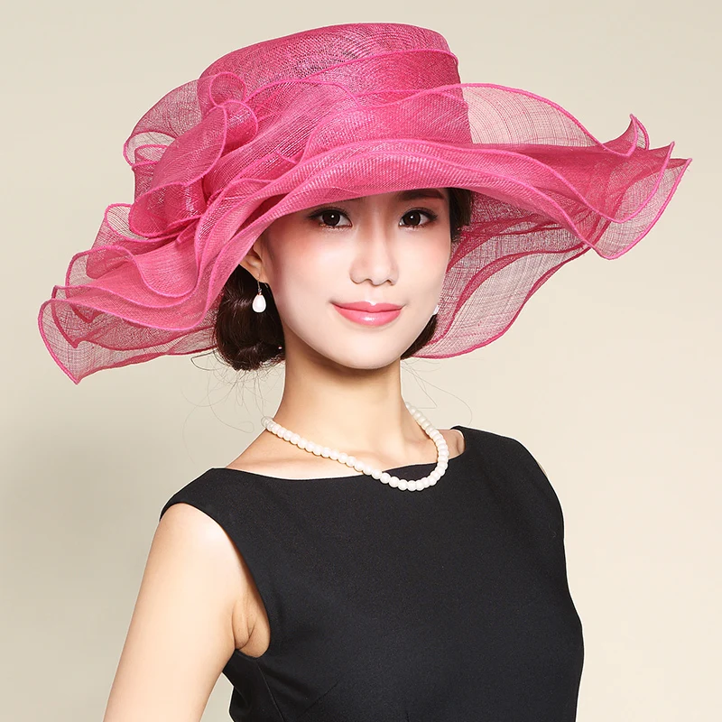 Женская шляпка Mingli Tengda красная розовая шляпа с большими полями свадебная повязка