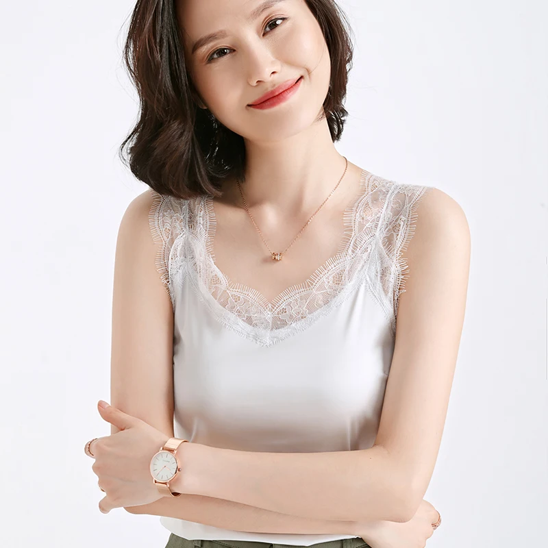 

BELIARST Summer New Style Silk Camisole, Women's Silk Bottoming, Ice Silk With Suit, Lace Vest, Pullover
