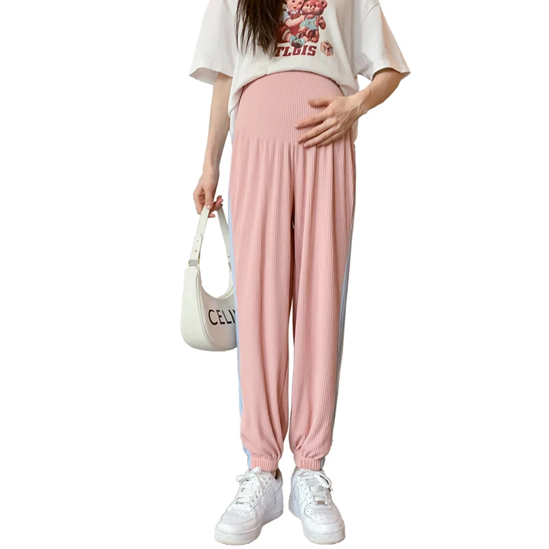 

655# Summer Thin Patchwork Maternity Pants Wide Leg Loose Breathable Belly Pants Clothes for Pregnant Women Casual Pregnancy