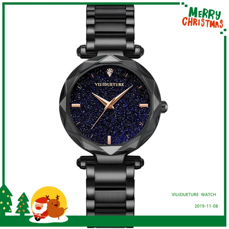 Новые модные черные часы из нержавеющей стали с женскими часами повседневные