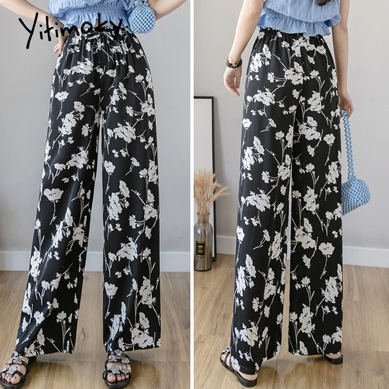 Брюки женские шифоновые с широкими штанинами тонкие пляжные прямые штаны