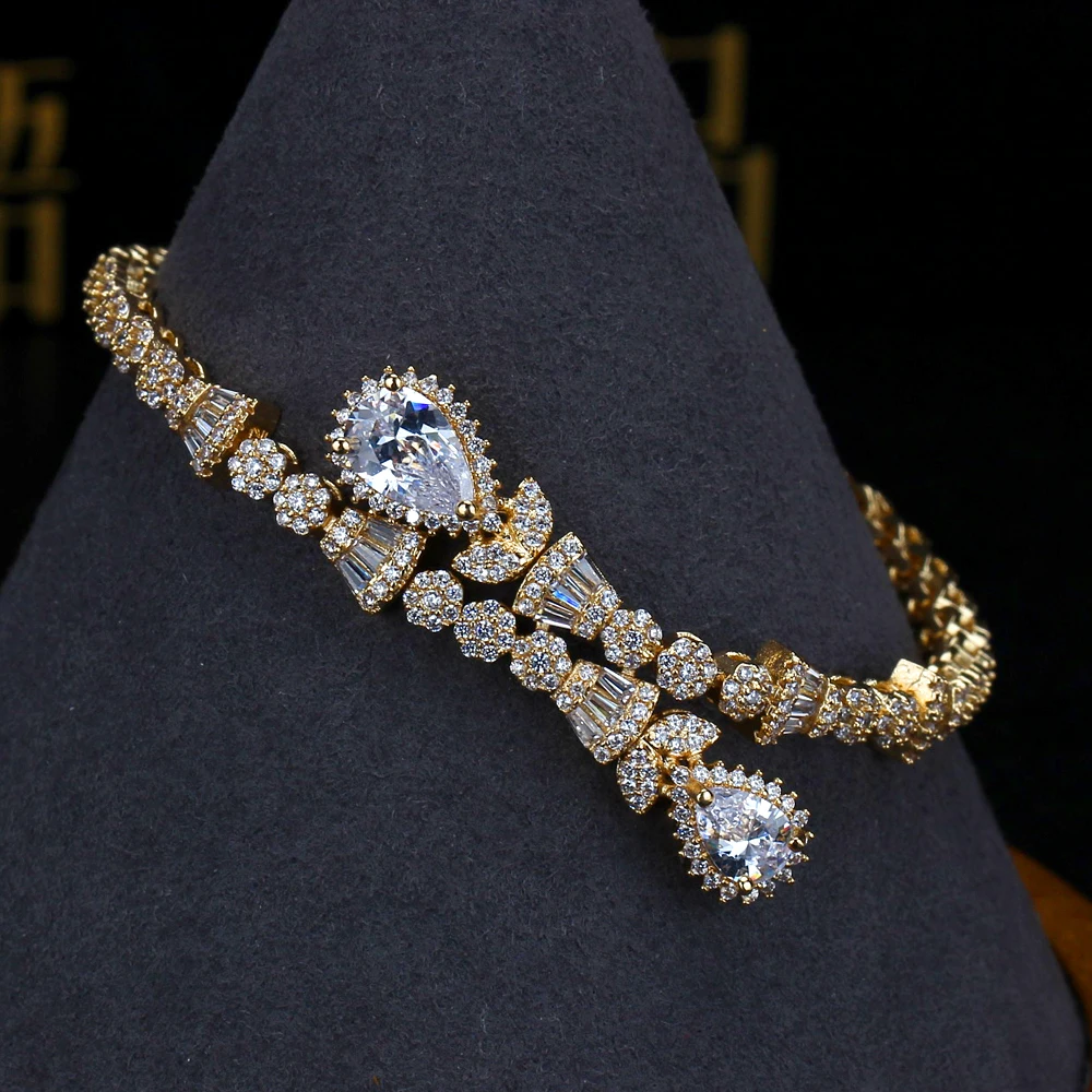 

TIRIM New Fashion Elegant Water Drop Colorful Stone Zircon Two-layer Necklace Earring Bracelet Ring Wedding Party Dress Jewelry