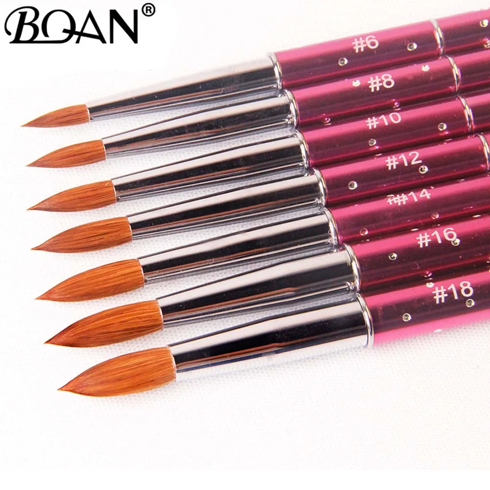BQAN новинка 10 шт.#2#4#6#8#10#12#14 Колонок Соболь кисти акриловые кисти для дизайна ногтей розовый металл кристалл акриловый салон
