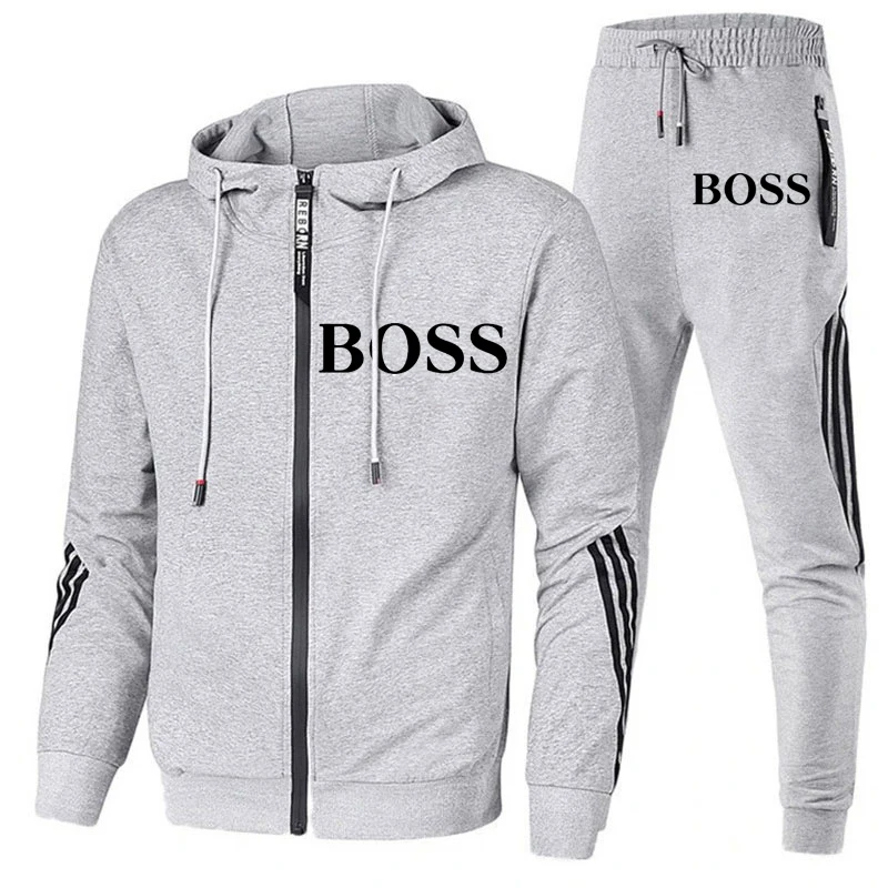 

New trend men's spring and autumn fashion brand jacket men's hooded zipper sweater + pants two-piece gym suit sportswear sportsw