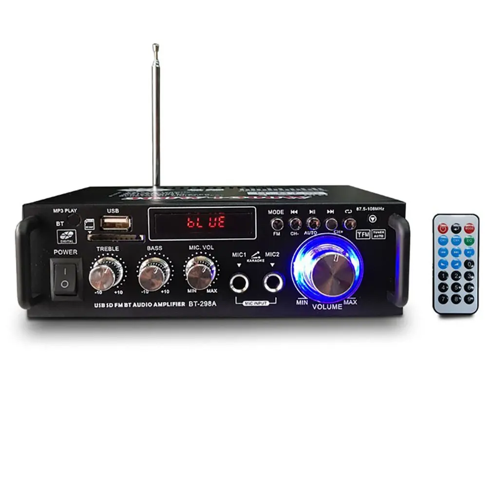 Цифровой Hi-Fi аудио усилитель мощности 12 В/220 В BT-298A 2 канала ЖК-дисплей FM-радио для