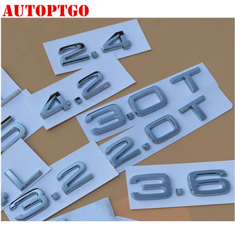 

Silver Car Rear Trunk Letter 1.8 2.0T 2.4 3.0T 3.2 3.6 4.2 TFSI V6 V8 V10 W12 Emblem Logo Badge Decal Sticker For Audi