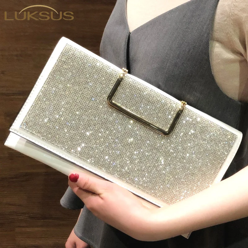 

LUKSUS Lady Luxury Diamonds Envelope Clutch Bag for Women 2020 Red Black White Leather Female Handbags Shoulder Bag sac femme