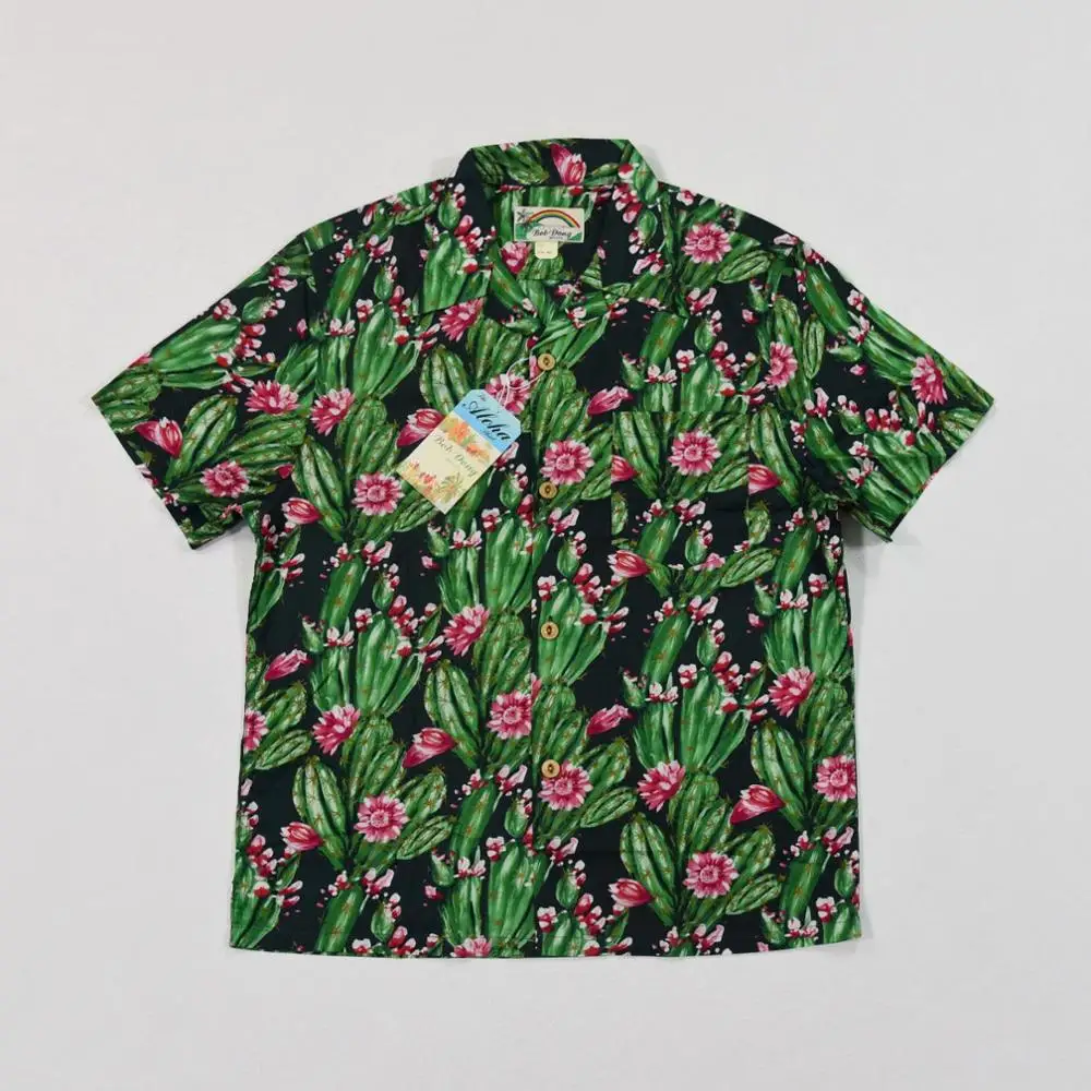 

DONG Cactus BOB Floral Hawaiian Shirts Men's Cotton Cool Holiday Tee Shirts Green
