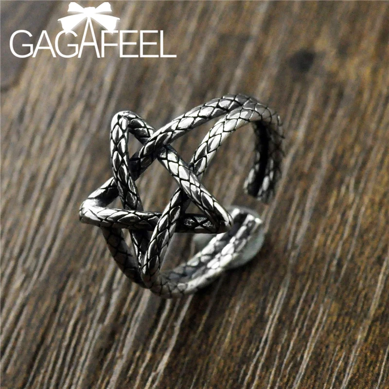 GAGAFEEL S925 Серебряное Открытое кольцо с пятиконечной звездой, модные регулируемые Индивидуальные Кольца, тайские серебряные ювелирные изделия, ретро кольцо для женщин