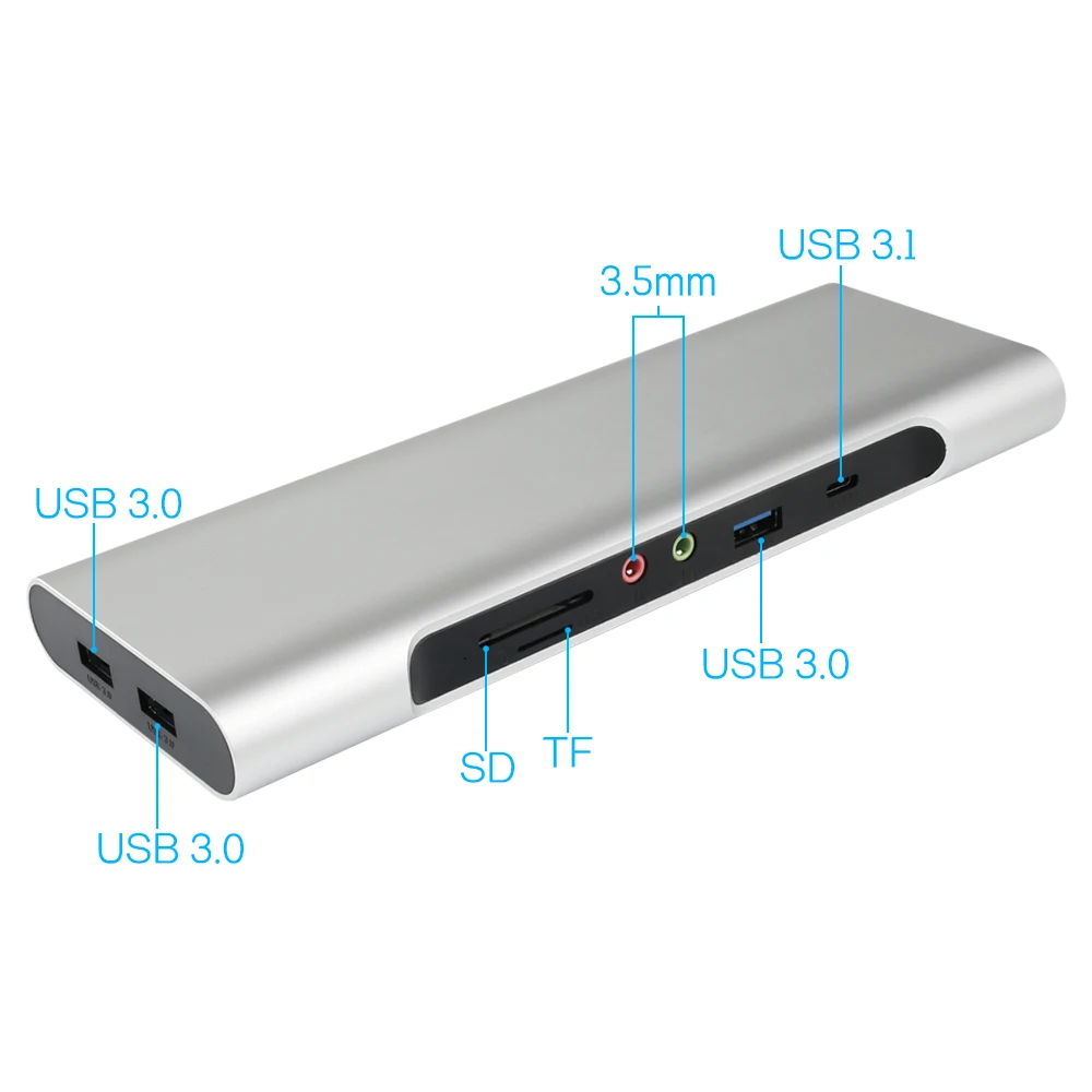 Док-станция Type c с алюминиевым кард-ридером HDMI RJ45 PD зарядное устройство аудио для