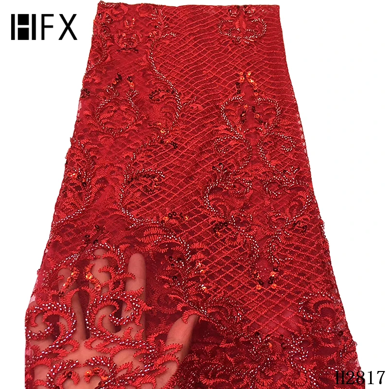 HFX 3d кружевная ткань розовый серый африканская французская кружевная ткань высокого качества Высококачественная ручная работа с бисером Свадебная, нигерийская, кружевная ткань F2126