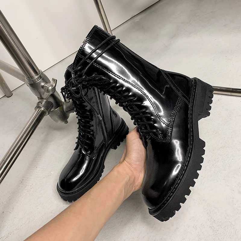 Ботинки женские кожаные до середины икры на плоской подошве размеры 34-43 | Обувь