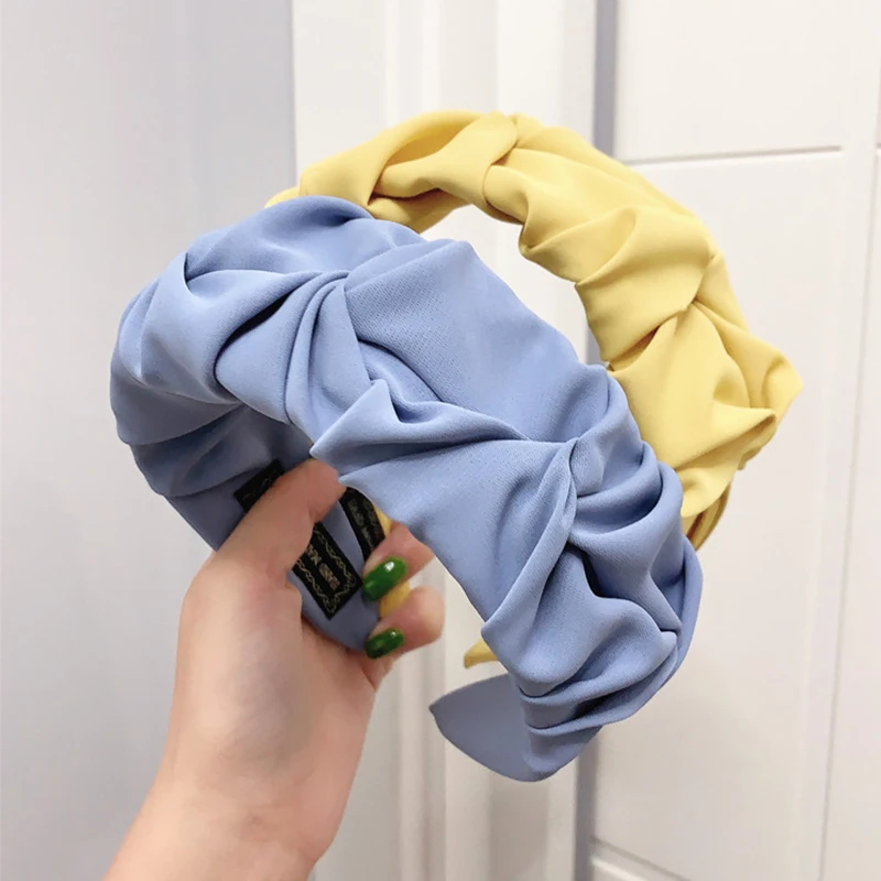 

Candy Solid Color Wide-brim Hairband Woman Knotted Face Wash Hair Hoop Women Wrinkled Headband Girl Fashion Hair Accessories