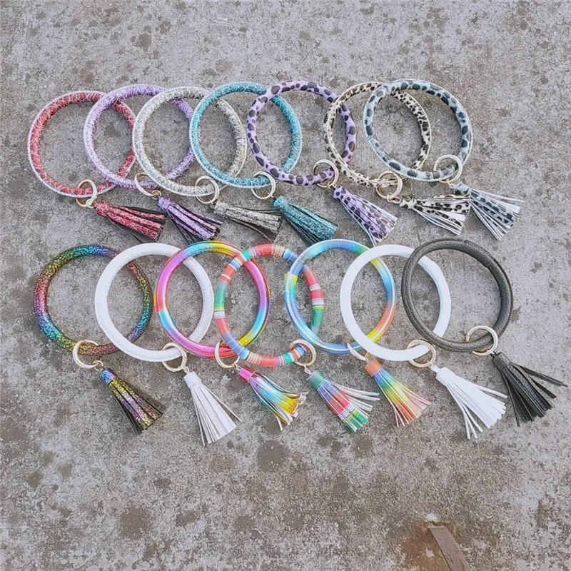 2019 модный Радужный Браслет из искусственной кожи с круглыми кисточками брелок